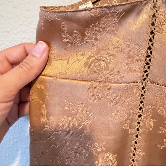Vintage Victoria Secret 90s Gold Slip Mini Dress Womens M Corset Back Floral Y2K - Picture 8 of 12